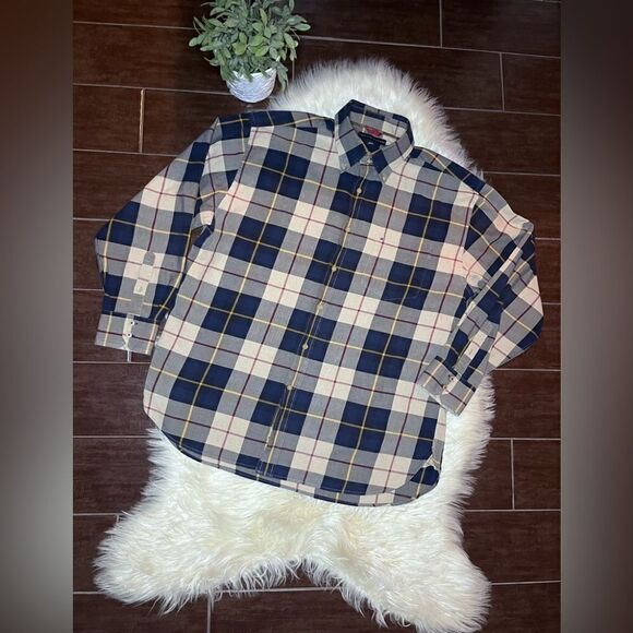 Tommy Hilfiger Navy/Burgundy/Mustard striped/plaid button down Long-sleeved XL - Picture 1 of 6